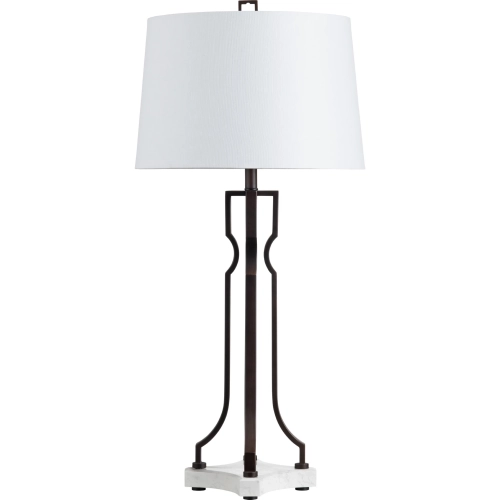 Lancaster Table Lamp in Aged Bronze, White Marble & Linen