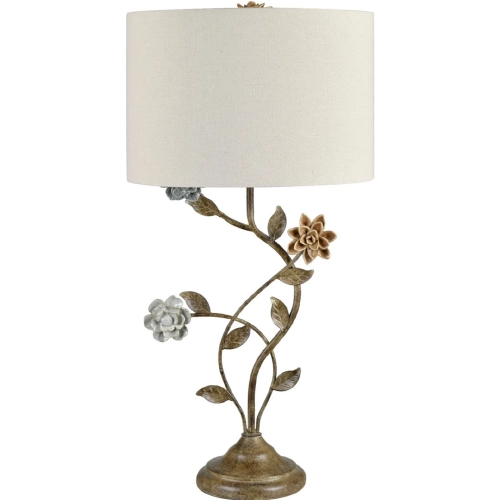 Bloom Table Lamp in Beige & Multicolor Floral Motif Resin & Linen (Set of 2)