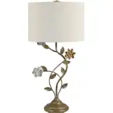 Bloom Table Lamp in Beige & Multicolor Floral Motif Resin & Linen (Set of 2)