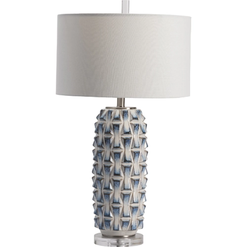 Hayes Table Lamp in Blue & White Ceramic, Crystal & White Linen