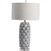 Hayes Table Lamp in Blue & White Ceramic, Crystal & White Linen