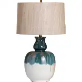 Ripley Gourd Table Lamp in Deep Teal Glaze & Off White Glaze Ceramic & linen