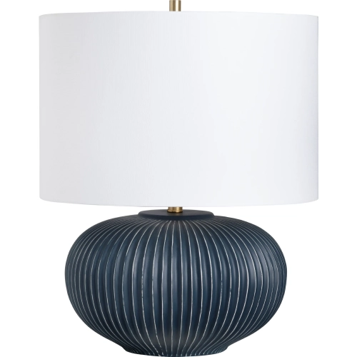 Hamptons Table Lamp in Blue Ceramic & White Linen