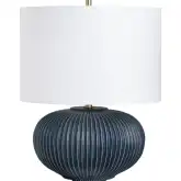 Hamptons Table Lamp in Blue Ceramic & White Linen