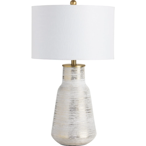 Trinity Urn Table Lamp in Gloss White & Gold Ceramic & White Linen (Set of 2)