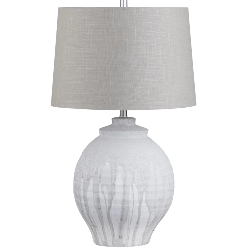 Adams Table Lamp in Textured Gray & White Ceramic & Gray Linen