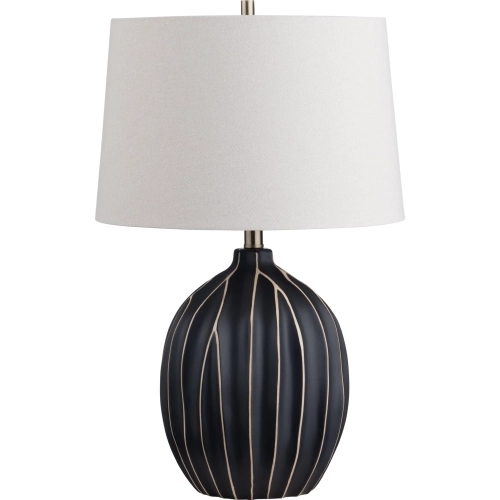Evans Table Lamp in Black & Gold Ceramic & Oatmeal Linen