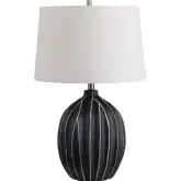 Evans Table Lamp in Black & Gold Ceramic & Oatmeal Linen
