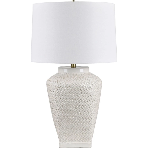 Marchand Table Lamp in Woven Look Glaze Oyster White Ceramic & Off White Linen