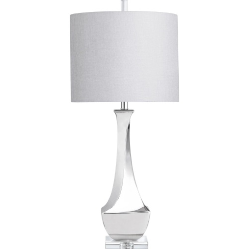 Albion Table Lamp in Silver Ceramic & Metal, Crystal & Gray Linen