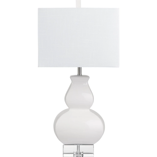 Serafina Table Lamp in Crackle Glaze Off White Ceramic, Crystal & White Linen