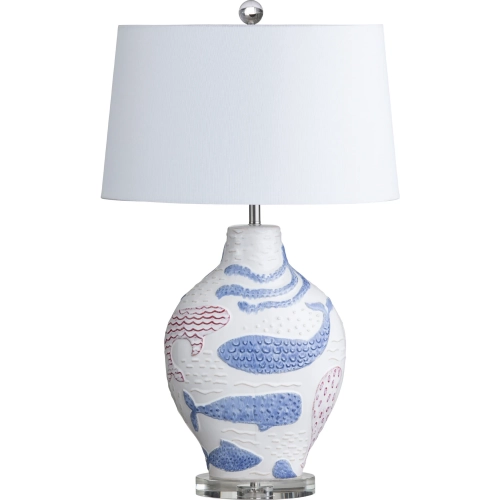 Orca Table Lamp in White, Blue & Red Ceramic & White Linen (Set of 2)