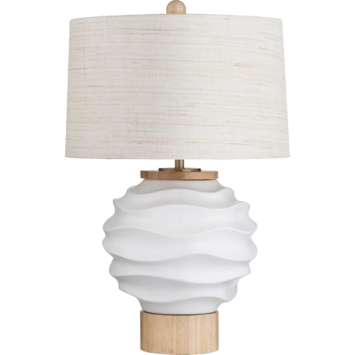 Kittredge Table Lamp in White Ceramic, Wood & Oatmeal Linen