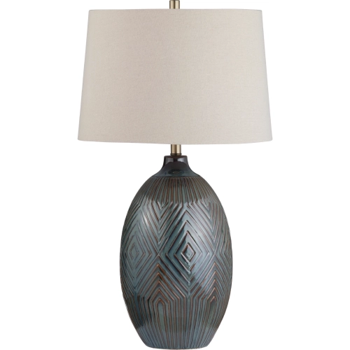 Everett Table Lamp in Glazed Green & Brown Ceramic & Oatmeal Linen