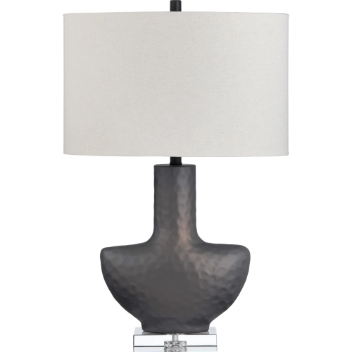 Zuri Table Lamp in Gray Ceramic, Crystal & Linen