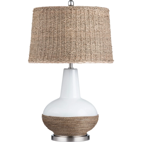 Thornwood Table Lamp in White Ceramic, Rope & Rattan