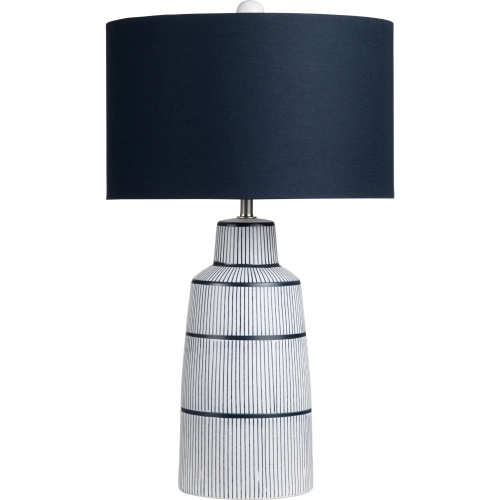 Thorne Table Lamp in Navy Blue & White Striped Ceramic & Blue Linen