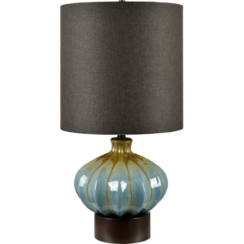 Pfifer Table Lamp in Glazed Blue & Brown Ceramic & Brown Linen
