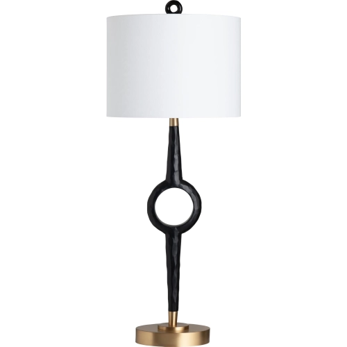 Creed Table Lamp in Hammered Black Resin, Gold & White Linen (Set of 2)