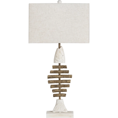 Fish Bones Table Lamp in Tan & White Washed Resin & Linen (Set of 2)