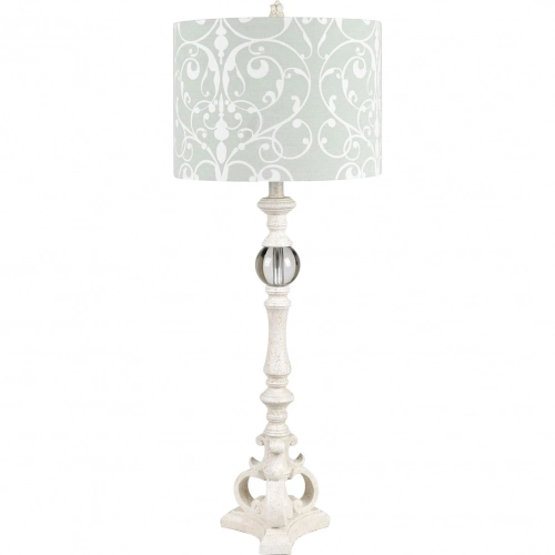 Darra Buffet Table Lamp in White Resin, Crystal & Green Fabric (Set of 2)