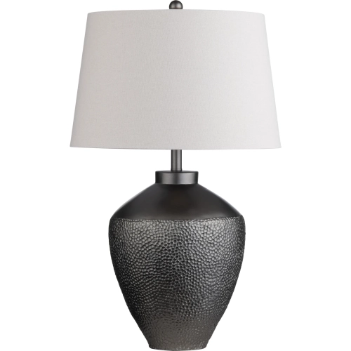 Shepherd Table Lamp in Hammered Gray Resin & Oatmeal Linen