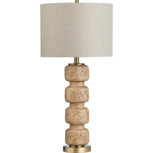 Somerset Table Lamp in Faux Travertine Resin, Gold & Linen (Set of 2)
