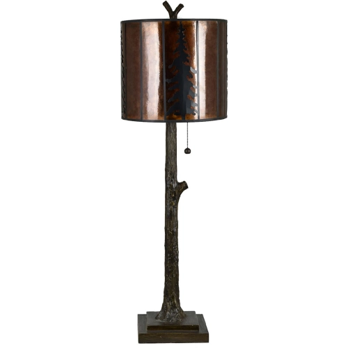 Rowan Oak Table Lamp in Brown Faux Wood Resin, Amber Mica & Metal (Set of 2)