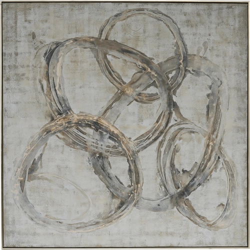 Concentric Circles Abstract Canvas Painting in Gray, Tan & Cream