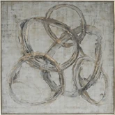 Concentric Circles Abstract Canvas Painting in Gray, Tan & Cream