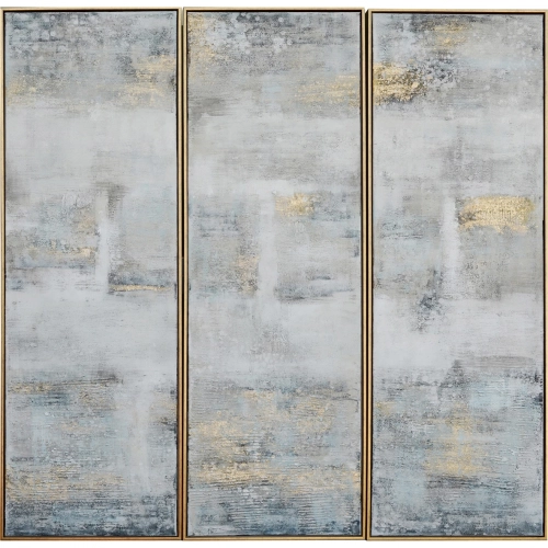 Avery Abstract Canvas Painting Wall Art in Grey, Black & Gold (Set of 3)
