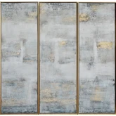 Avery Abstract Canvas Painting Wall Art in Grey, Black & Gold (Set of 3)