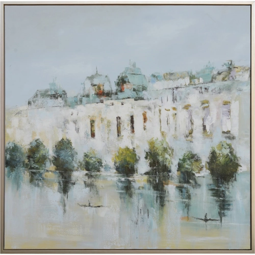 Vincent Architecture Canvas Painting in White, Blue & Green