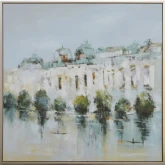 Vincent Architecture Canvas Painting in White, Blue & Green