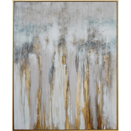 Haven Abstract Canvas Painting in Gold, Brown, Blue & White