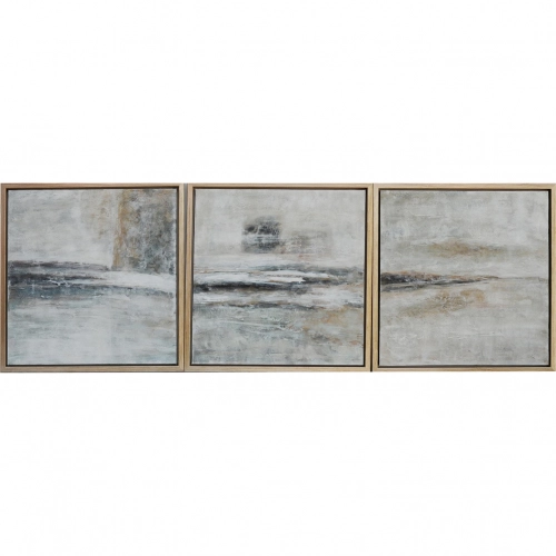 Knox Abstract Canvas Painting in Grey, Black & Gold (Set of 3)