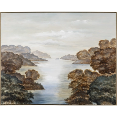 As The River Flows Framed Landscape Canvas in Brown