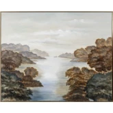 As The River Flows Framed Landscape Canvas in Brown