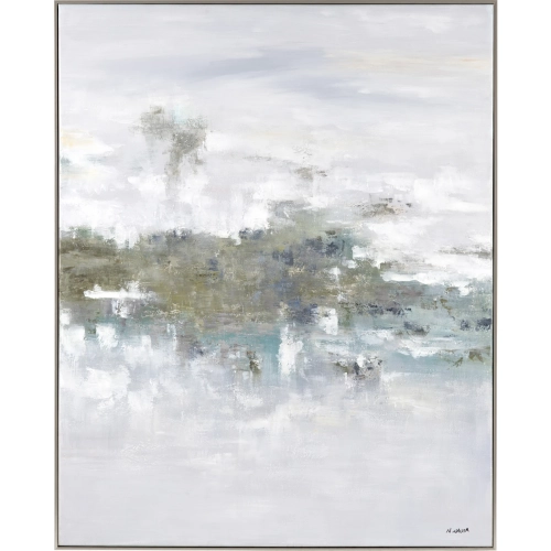 Misty Greens Abstract Landscape Canvas Painting in Green & Grey
