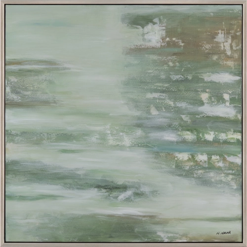 Hint of Greens Abstract Canvas Painting in Green & Gold