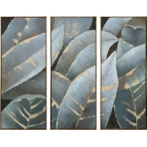 Stylized Palms Canvas Painting in Blue (Set of 3)