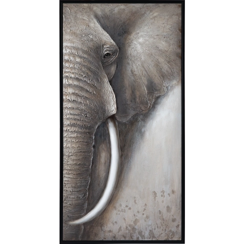 Tusk Elephant Canvas Painting in Gray