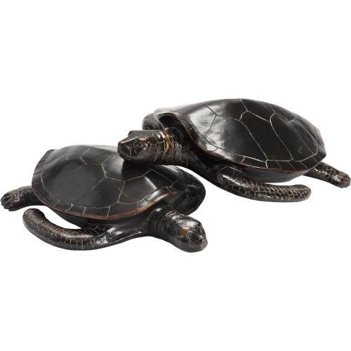 Sheldon Turtle Statues in Brown & Bronze Finish Resin (Set of 2)