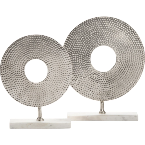 Harris Sculpture in Hammered Look Silver Metal & White Marble (Set of 2)