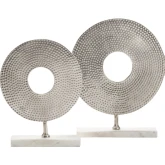 Harris Sculpture in Hammered Look Silver Metal & White Marble (Set of 2)