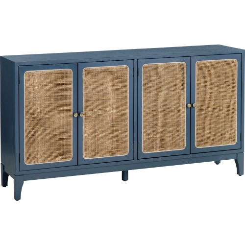 Shoreside 60" 4 Door Media Credenza Sideboard in Blue Wood & Pandan