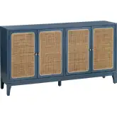 Shoreside 60" 4 Door Media Credenza Sideboard in Blue Wood & Pandan