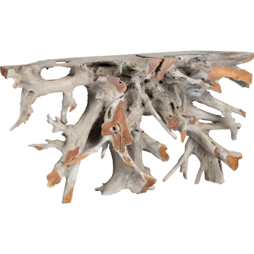 Tiga Console Table in White Washed Gray Brown Teak Wood