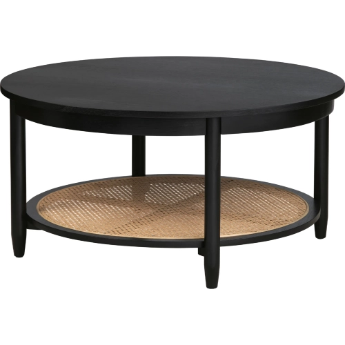 Port Royal Cocktail Table in Black Wood & Tan Rattan