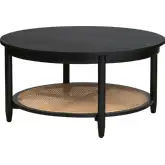 Port Royal Cocktail Table in Black Wood & Tan Rattan